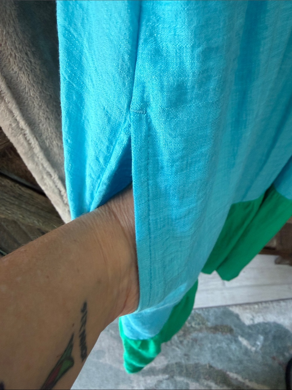 J Jill Sleeveless Colorblock Maxi Dress Pockets Teal Blue Green LP - Picture 4 of 11